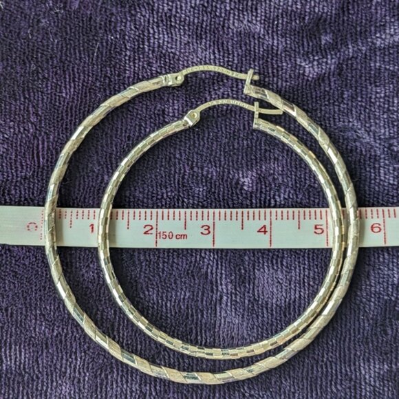 Vintage 925 Sterling Silver Large Hoop Earrings - Picture 5 of 7